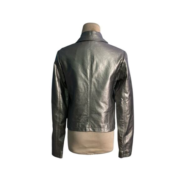 Forever 21 silver vegan leather moto jacket size Medium - Picture 2 of 16